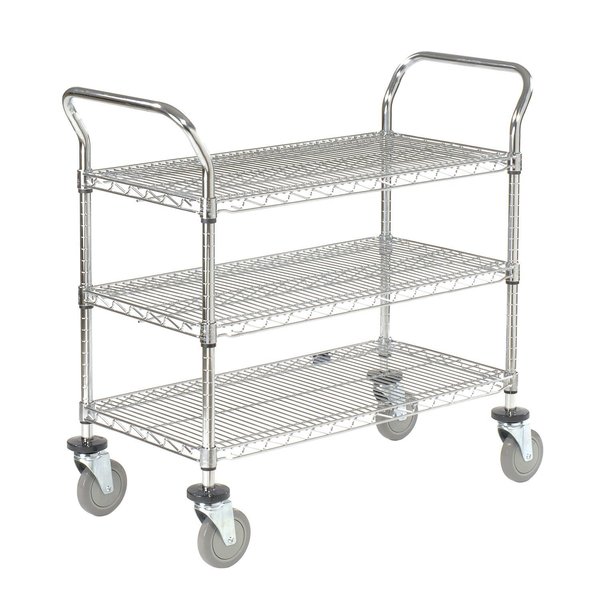 Nexel Chrome Utility Cart w/3 Shelves & Poly Casters, 1200 lb. Capacity, 42L x 18W x 39H 1842P3C